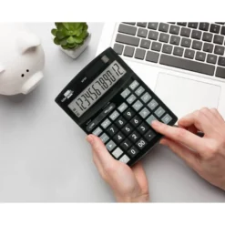 CALCULADORA LIDERPAPEL SOBREMESA XF30 12 DIGITOS TASAS SOLAR Y PILAS COLOR NEGRO 190X140X25 MM