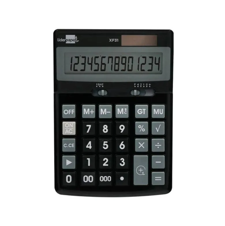 CALCULADORA LIDERPAPEL SOBREMESA XF31 14 DIGITOS SOLAR Y PILAS COLOR NEGRO 170X122X35 MM