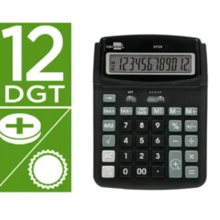 CALCULADORA LIDERPAPEL SOBREMESA XF39 12 DIGITOS SOLAR Y PILAS COLOR NEGRO 190X140X32 MM 40% PLASTICO