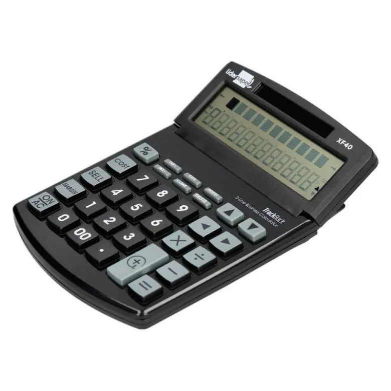 CALCULADORA LIDERPAPEL SOBREMESA XF40 12 DIGITOS DOS LINEAS SOLAR Y PILAS NEGRO 175X120X30 MM 40% PLASTICO