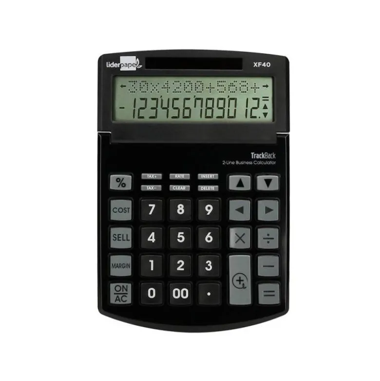 CALCULADORA LIDERPAPEL SOBREMESA XF40 12 DIGITOS DOS LINEAS SOLAR Y PILAS NEGRO 175X120X30 MM 40% PLASTICO