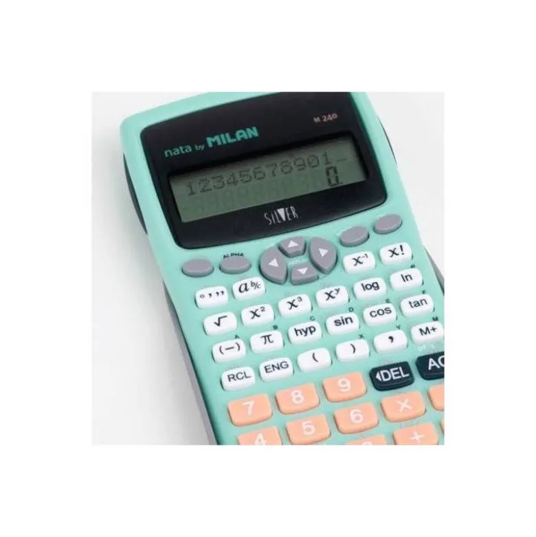 CALCULADORA MILAN CIENTIFICA M240 SILVER 2 LINEAS 240 FUNCIONES 10+2 DIGITOS COLOR VERDE TURQUESA CON TAPA COLOR