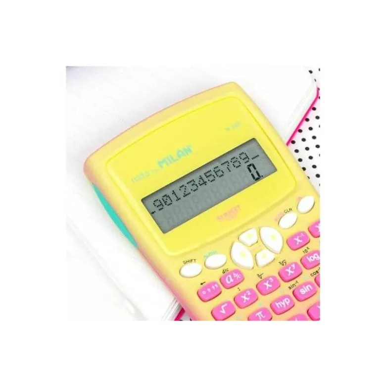 CALCULADORA MILAN CIENTIFICA M240 SUNSET TAPA TRANSLUCIDA 2 LINEAS 240 FUNCIONES 10+2 DIGITOS COLOR ROSA /AMARILLO