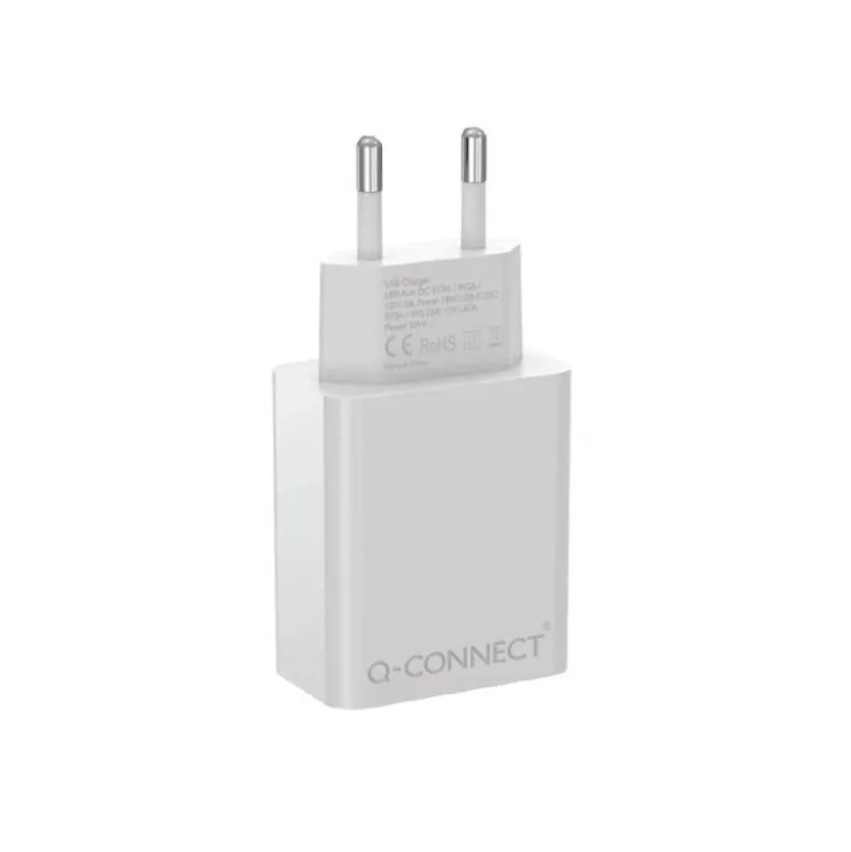 CARGADOR DE PARED USB-A Y USB-C Q-CONNECT 20 W BLANCO