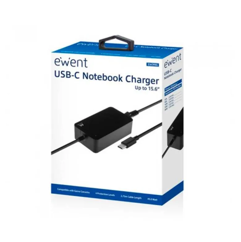 CARGADOR EWENT PARA PORTATIL USB TYPE-C 100-240V 45W