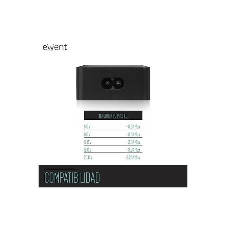 CARGADOR EWENT PARA PORTATIL USB TYPE-C 100-240V 45W