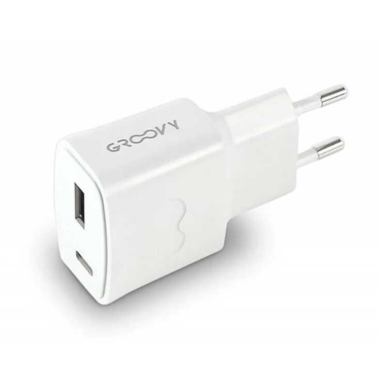CARGADOR PARED GROOVY 1 USB + 1USB-C COLOR BLANCO
