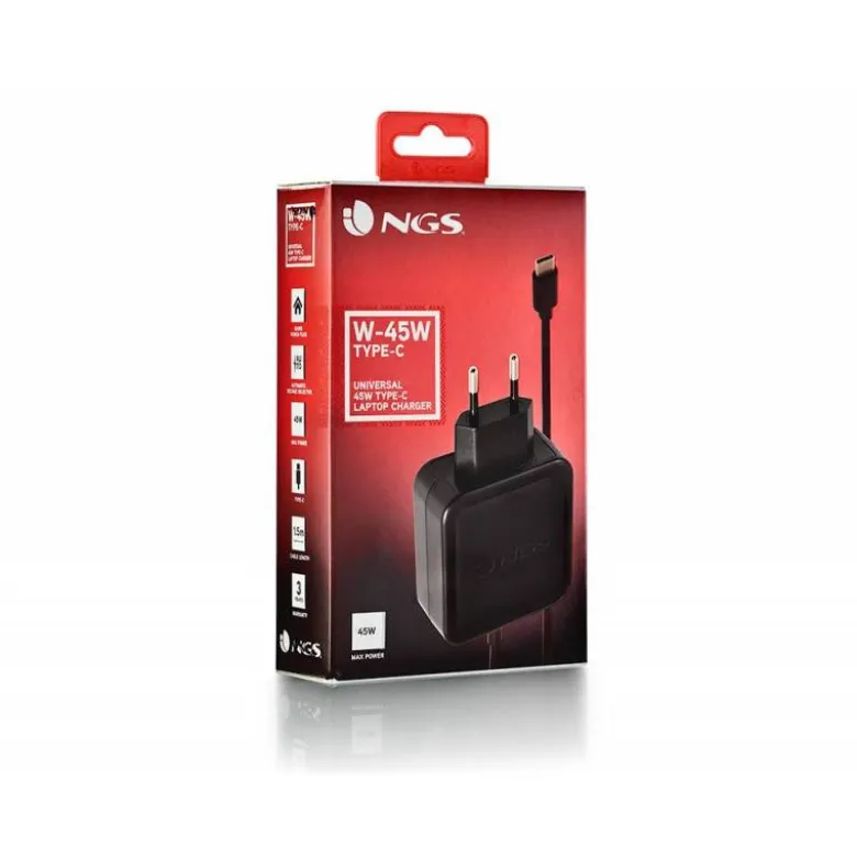CARGADOR UNIVERSAL NGS DE PARED PARA PORTATIL 45W TIPO C 5V/9V/12V/15V-3A 20V/2,25A