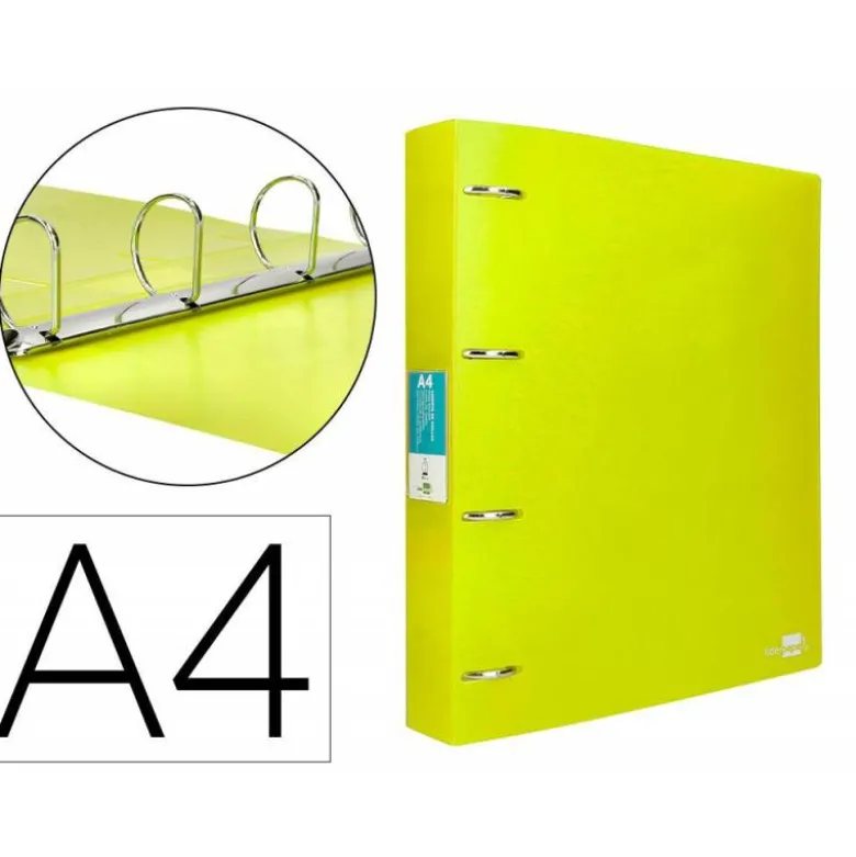 CARPETA 4 ANILLAS 40 MM LIDERPAPEL DIN A4 COLOR AMARILLO POLIPROPILENO