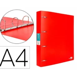 CARPETA 4 ANILLAS 40 MM LIDERPAPEL DIN A4 COLOR ROJO POLIPROPILENO