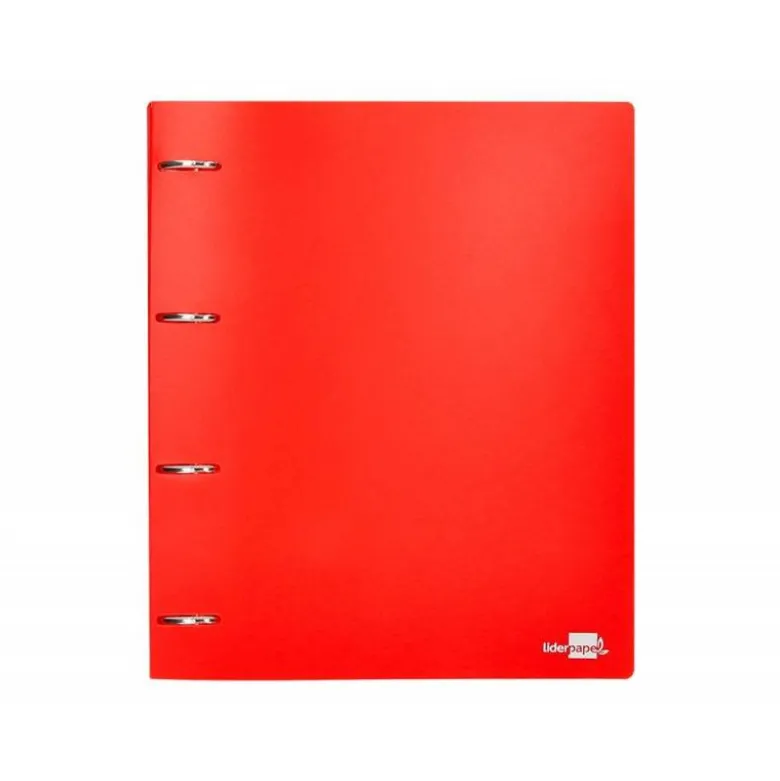 CARPETA 4 ANILLAS 40 MM LIDERPAPEL DIN A4 COLOR ROJO POLIPROPILENO
