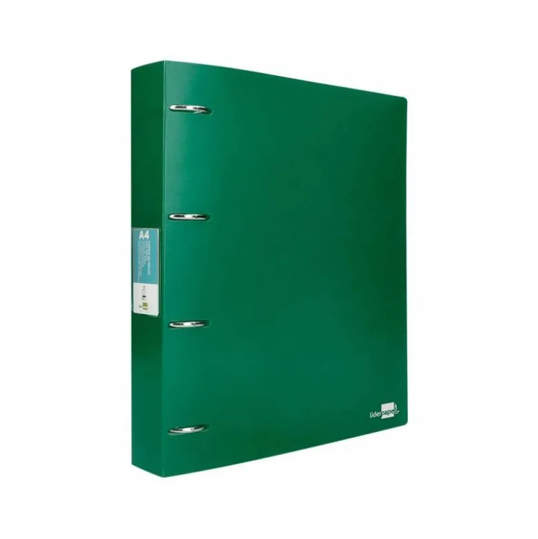 CARPETA 4 ANILLAS 40 MM LIDERPAPEL DIN A4 COLOR VERDE POLIPROPILENO