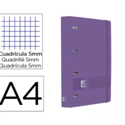 CARPETA 4 ANILLAS OXFORD EUROPEANBINDER LIVE&GO TAPA POLIFOAM DIN A4 + RECAMBIO 120 HOJAS CUADRO 5 MM LILA