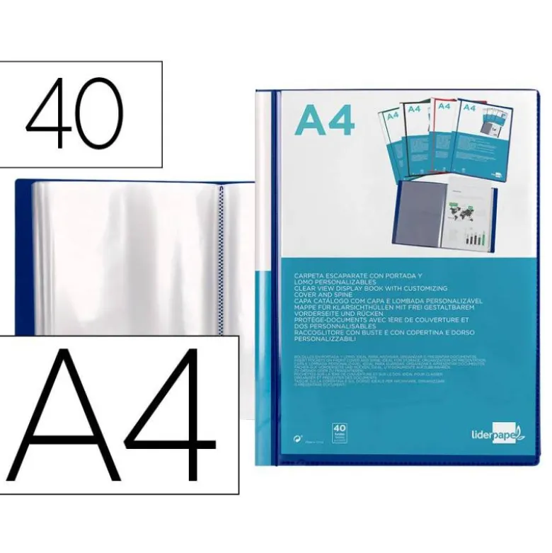 Carpeta Canguro Liderpapel DIN A4 poliporpileno 40 fundas color azul
