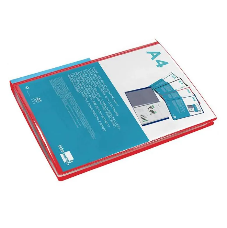 Carpeta Canguro Liderpapel DIN A4 poliporpileno 20 fundas color rojo