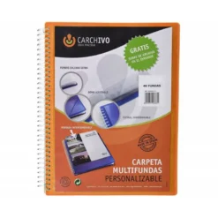 Carpeta carchivo archivex polipropileno canguro naranja escaparate con espiral 40 fundas cierre gomas Din A4
