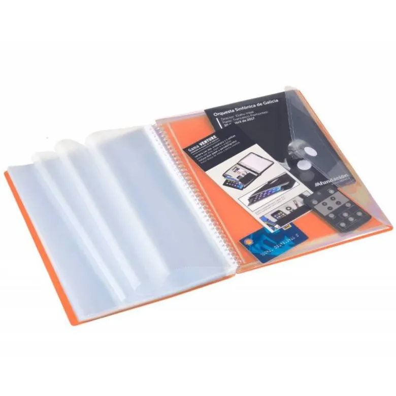 Carpeta carchivo archivex polipropileno canguro naranja escaparate con espiral 40 fundas cierre gomas Din A4