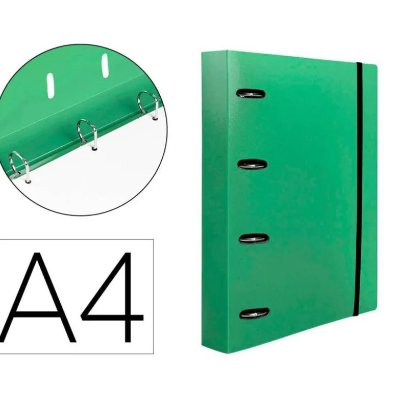 CARPETA CON RECAMBIO 4 ANILLAS 25MM LIDERPAPEL DIN A4 COLOR VERDE POLIPROPILENO