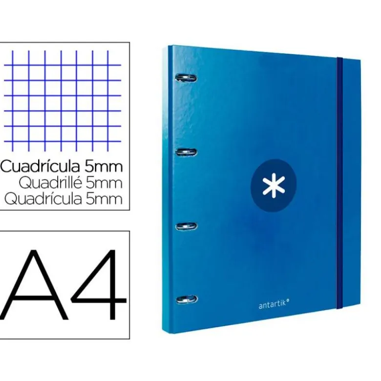 CARPETA CON RECAMBIO 4 ANILLAS 25MM LIDERPAPEL ANTARTIK DIN A4 COLOR AZUL CARTON FORRADO