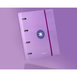 CARPETA CON RECAMBIO LIDERPAPEL ANTARTIK A4 CUADRO 5MM FORRADA 4 ANILLAS 40MM REDONDAS COLOR LAVANDA