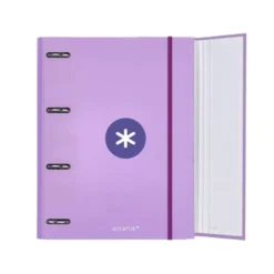 CARPETA CON RECAMBIO LIDERPAPEL ANTARTIK A4 CUADRO 5MM FORRADA 4 ANILLAS 40MM REDONDAS COLOR LAVANDA