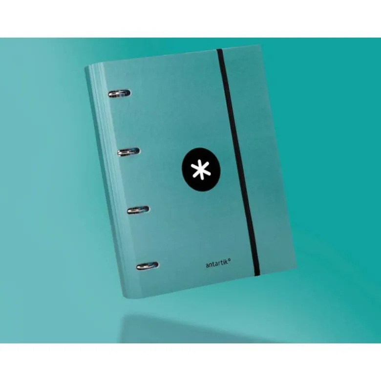 CARPETA CON RECAMBIO LIDERPAPEL ANTARTIK A4 CUADRO 5MM FORRADA 4 ANILLAS 40MM REDONDAS COLOR MENTA