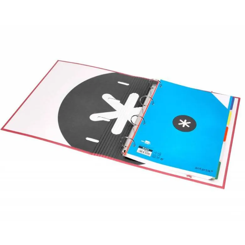 CARPETA CON RECAMBIO LIDERPAPEL ANTARTIK A4 CUADRO 5MM FORRADA 4 ANILLAS 40MM REDONDAS COLOR CORAL