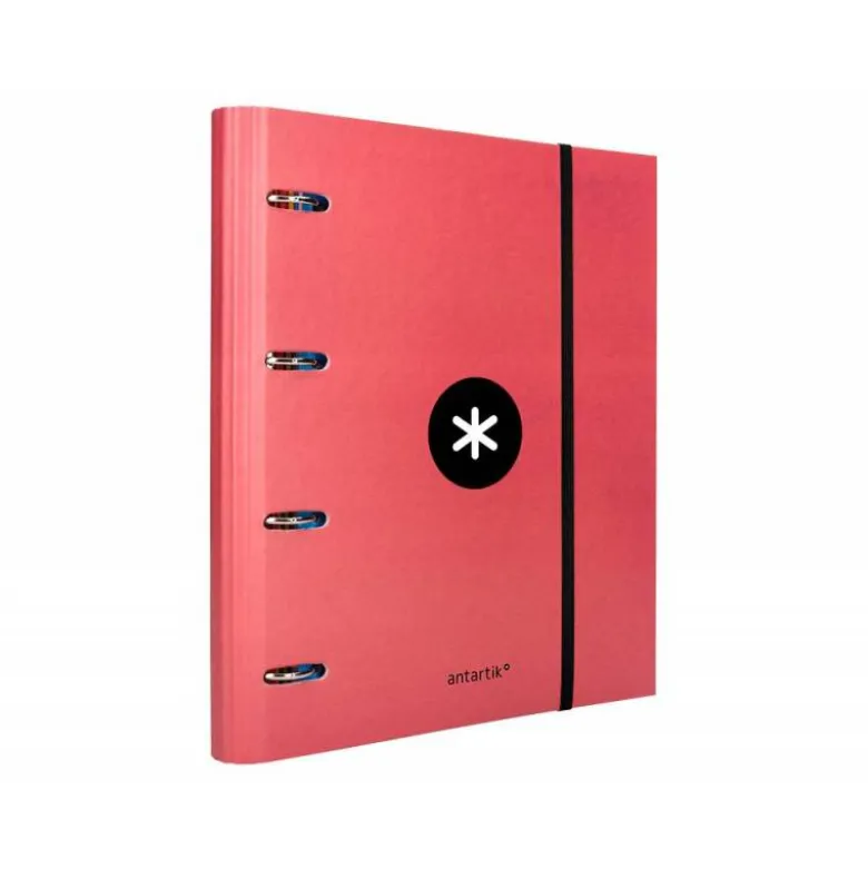 CARPETA CON RECAMBIO LIDERPAPEL ANTARTIK A4 CUADRO 5MM FORRADA 4 ANILLAS 40MM REDONDAS COLOR CORAL