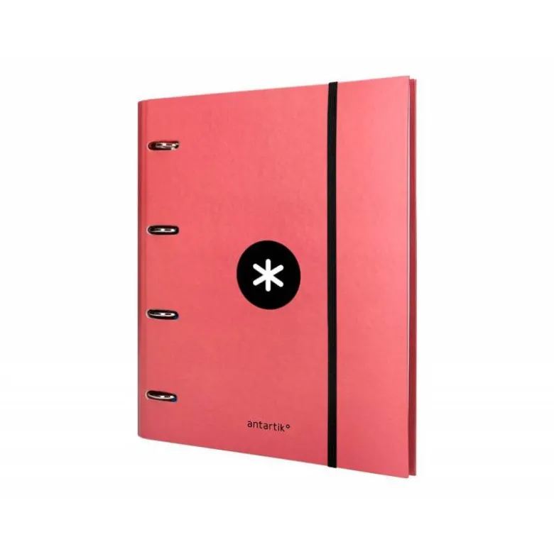 CARPETA CON RECAMBIO LIDERPAPEL ANTARTIK A4 CUADRO 5MM FORRADA 4 ANILLAS 40MM REDONDAS COLOR CORAL