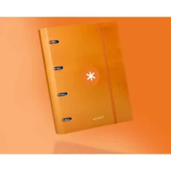 CARPETA CON RECAMBIO LIDERPAPEL ANTARTIK A4 CUADRO 5 MM FORRADA 4 ANILLAS 40MM REDONDAS COLOR MOSTAZA