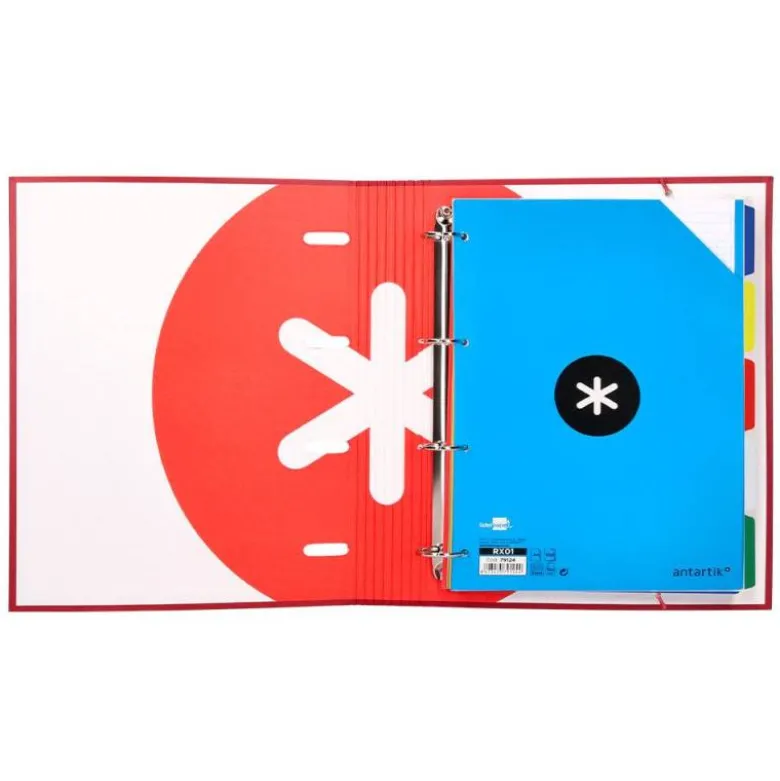 CARPETA CON RECAMBIO LIDERPAPEL ANTARTIK A4 CUADRO 5 MM FORRADA 4 ANILLAS 40MM REDONDAS COLOR FRAMBUESA
