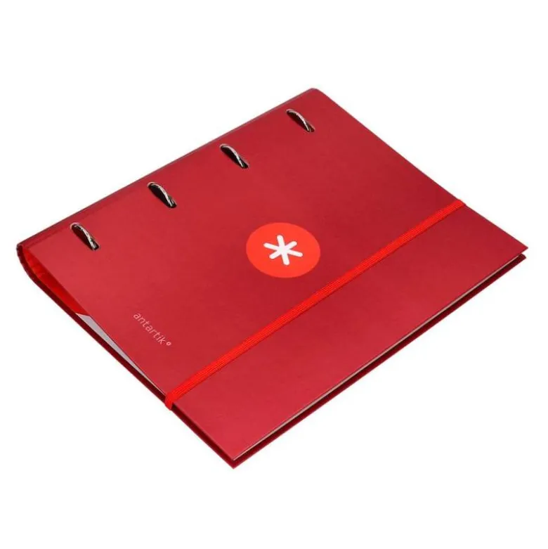 CARPETA CON RECAMBIO LIDERPAPEL ANTARTIK A4 CUADRO 5 MM FORRADA 4 ANILLAS 40MM REDONDAS COLOR FRAMBUESA