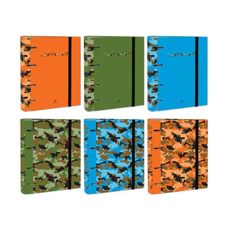 CARPETA DE 4 ANILLAS DE 40 MM MIXTAS CARTON FORRADO FOLIO COLORES SURTIDOS CAMUFLAJE 6 DISEÑOS