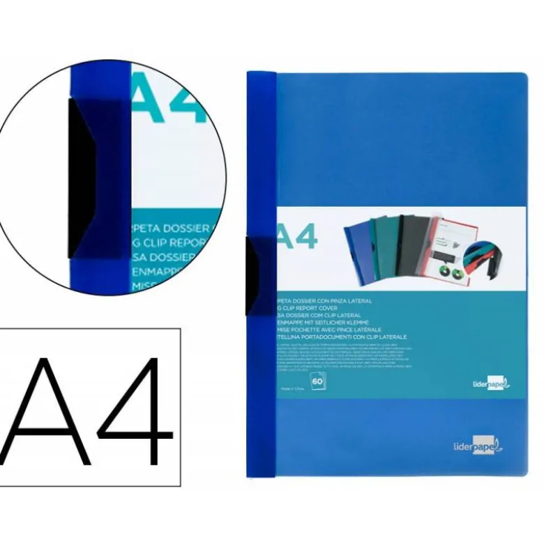 Carpeta dossier con pinza lateral Liderpapel 60 hojas Din A4 color azul