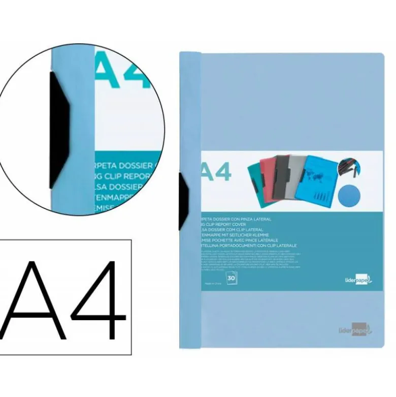 Carpeta dossier con pinza lateral Liderpapel 30 hojas Din A4 color azul