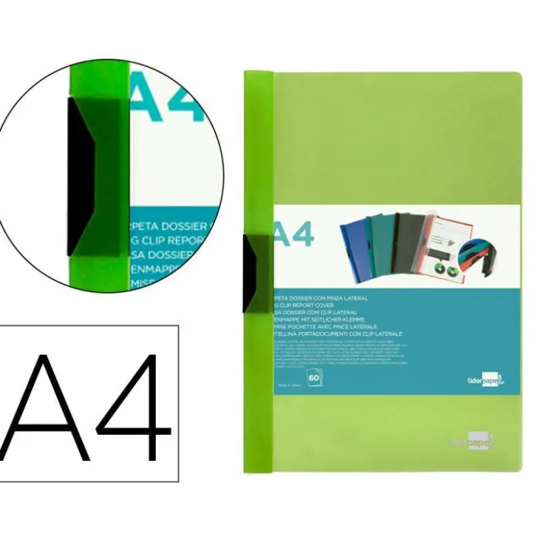 Carpeta dossier con pinza lateral Liderpapel 60 hojas Din A4 color verde