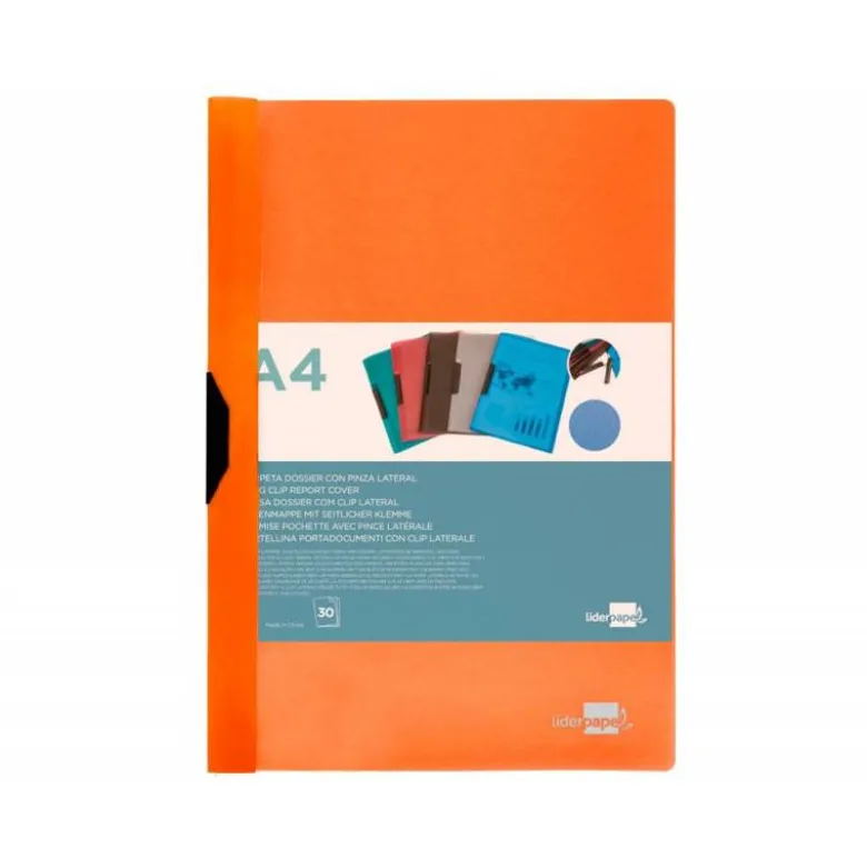 Carpeta dossier con pinza lateral Liderpapel 30 hojas Din A4 color naranja