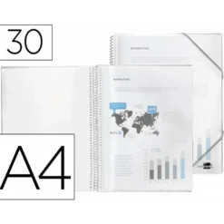 Carpeta escaparate con espiral Liderpapel DIN A4 30 fundas poliporpileno color transparente