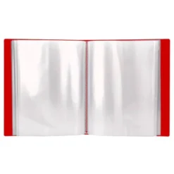 Carpeta escaparate Liderpapel DIN A4 100 fundas polipropileno con cajetín color rojo