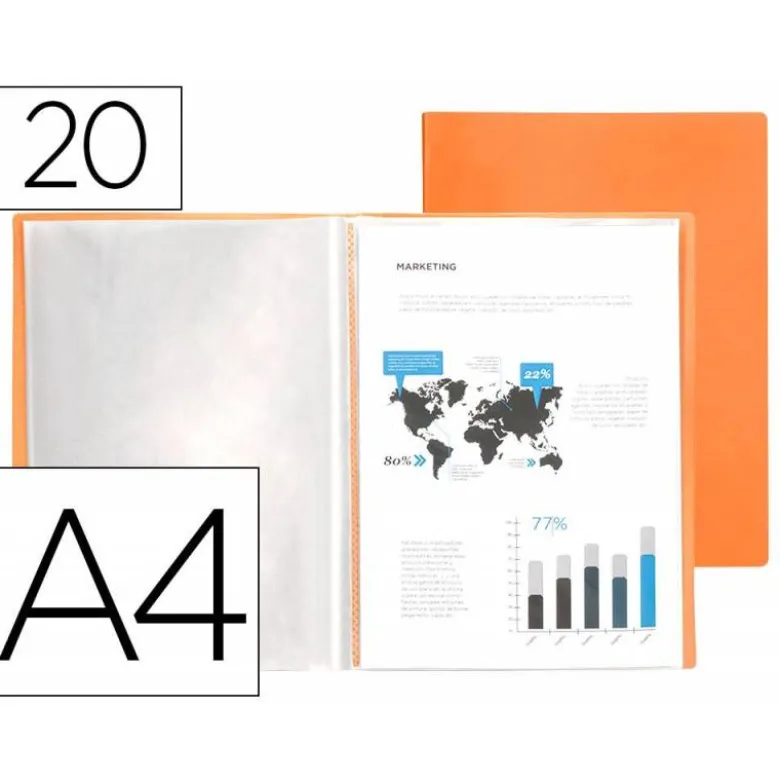 Carpeta escaparate Liderpapel DIN A4 poliporpileno con 20 fundas color naranja