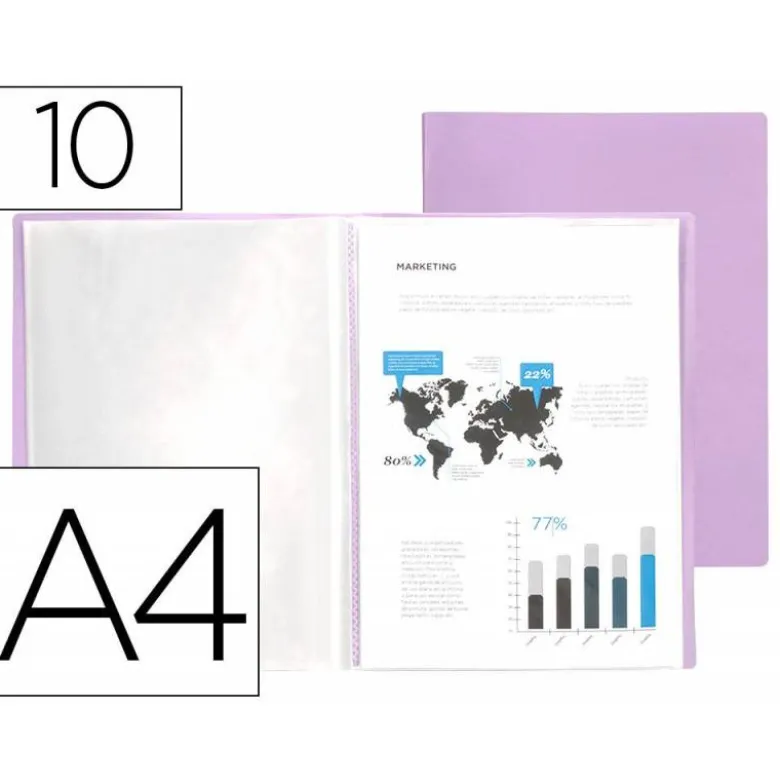 Carpeta escaparate Liderpapel DIN A4 10 fundas polipropileno color lila