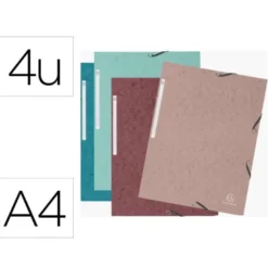 CARPETA EXACOMPTA SKANDI GOMAS CARTON TRES SOLAPAS DIN A4 LOTE DE 4 UNIDADES COLORES SURTIDOS