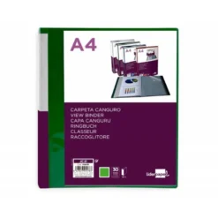 Carpeta Liderpapel 30 fundas canguro pp Din A4 verde translucido portada y lomo personalizable