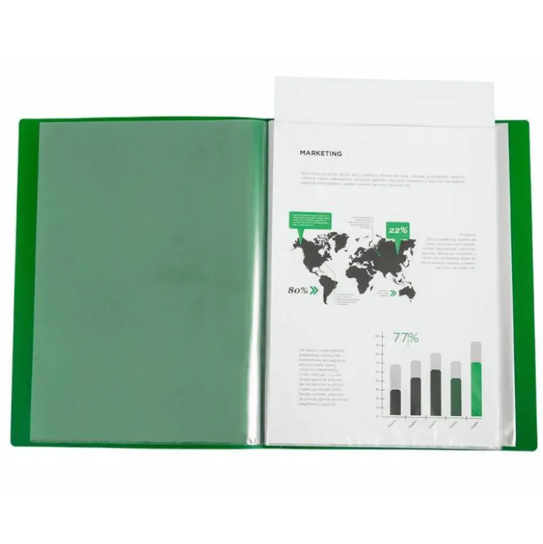 Carpeta Liderpapel 30 fundas canguro pp Din A4 verde translucido portada y lomo personalizable