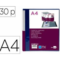 CARPETA LIDERPAPEL 30 FUNDAS CANGURO PP DIN A4 AZUL TRANSLUCIDO PORTADA Y LOMO PERSONALIZABLE