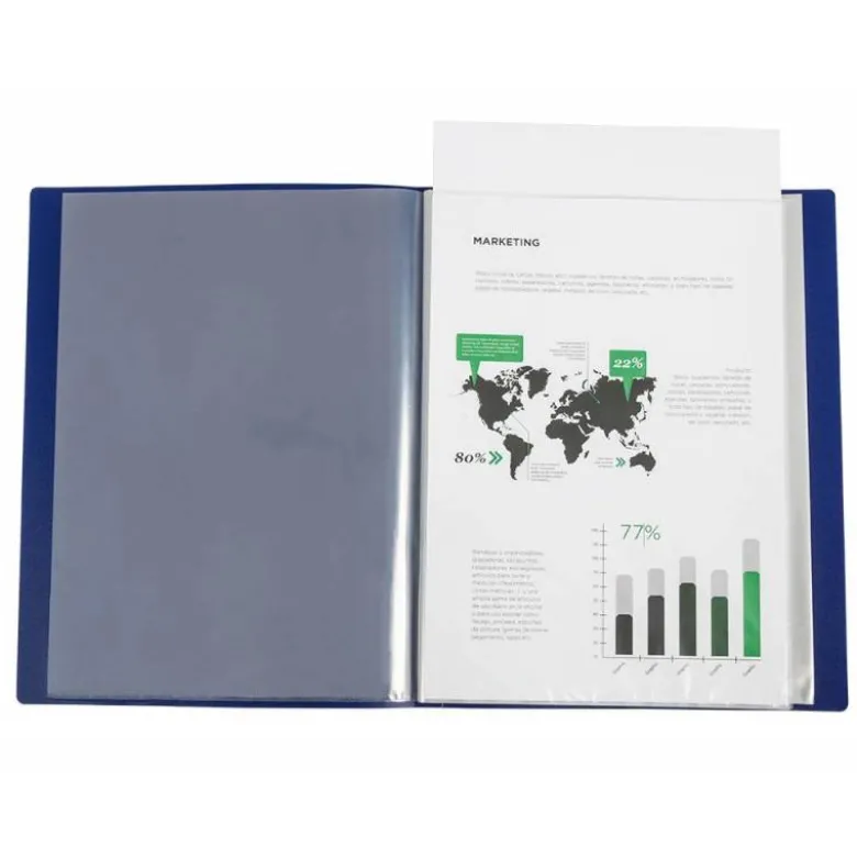 CARPETA LIDERPAPEL 30 FUNDAS CANGURO PP DIN A4 AZUL TRANSLUCIDO PORTADA Y LOMO PERSONALIZABLE