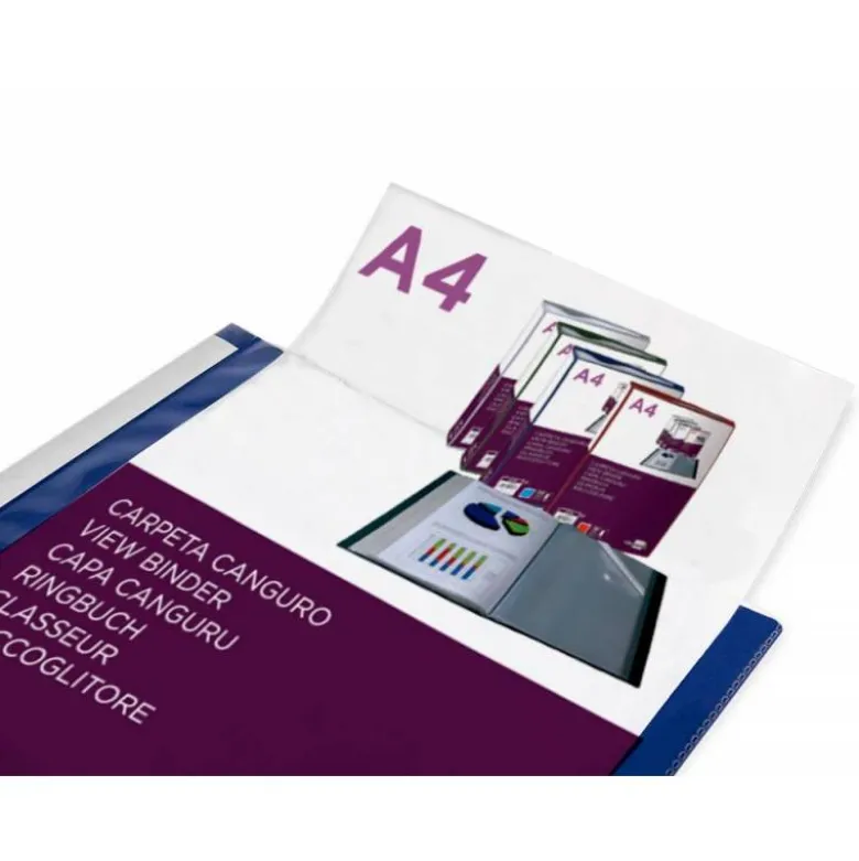 CARPETA LIDERPAPEL 30 FUNDAS CANGURO PP DIN A4 AZUL TRANSLUCIDO PORTADA Y LOMO PERSONALIZABLE