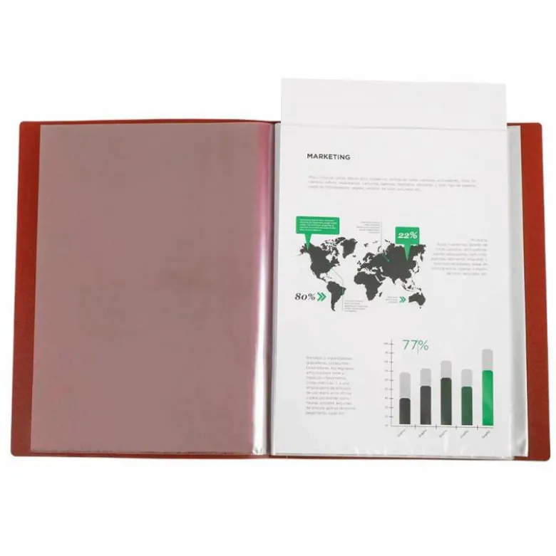 CARPETA LIDERPAPEL 10 FUNDAS CANGURO PP DIN A4 ROJO TRANSLUCIDO PORTADA Y LOMO PERSONALIZABLE