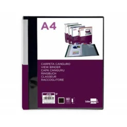 Carpeta Liderpapel 60 fundas canguro pp Din A4 negro opaco portada y lomo personalizable.
