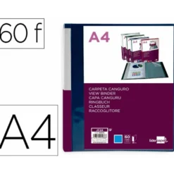 CARPETA LIDERPAPEL 60 FUNDAS CANGURO PP DIN A4 AZUL TRANSLUCIDO PORTADA Y LOMO PERSONALIZABLE